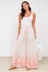 Charli Pants - Paper Bag High Waisted Wide Leg Pants in Florence Print Pink