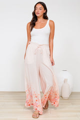 Charli Pants - Paper Bag High Waisted Wide Leg Pants in Florence Print Pink