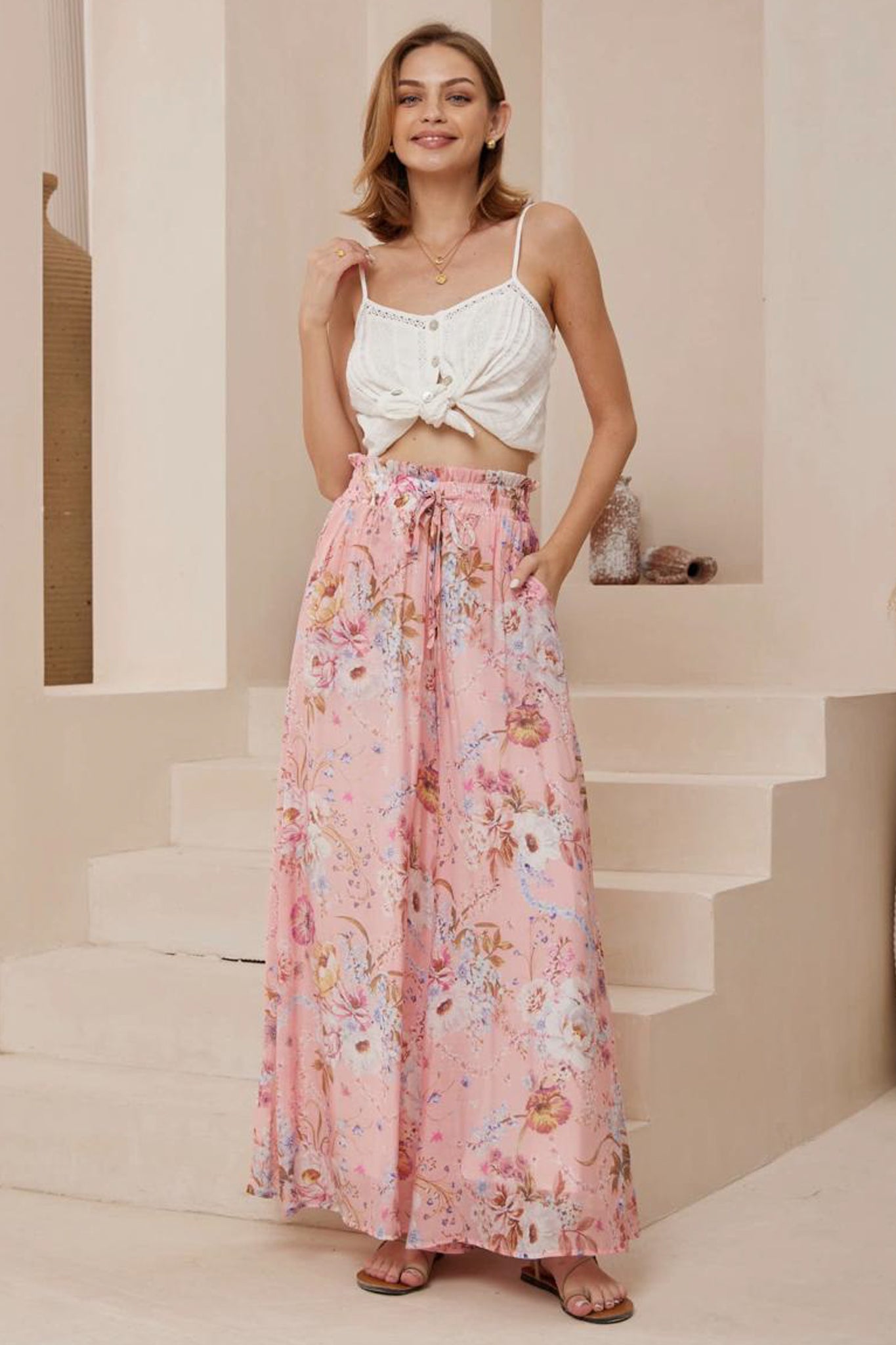 Charli Pants Paper Bag High Waisted Wide Leg Pants Ginnee Print