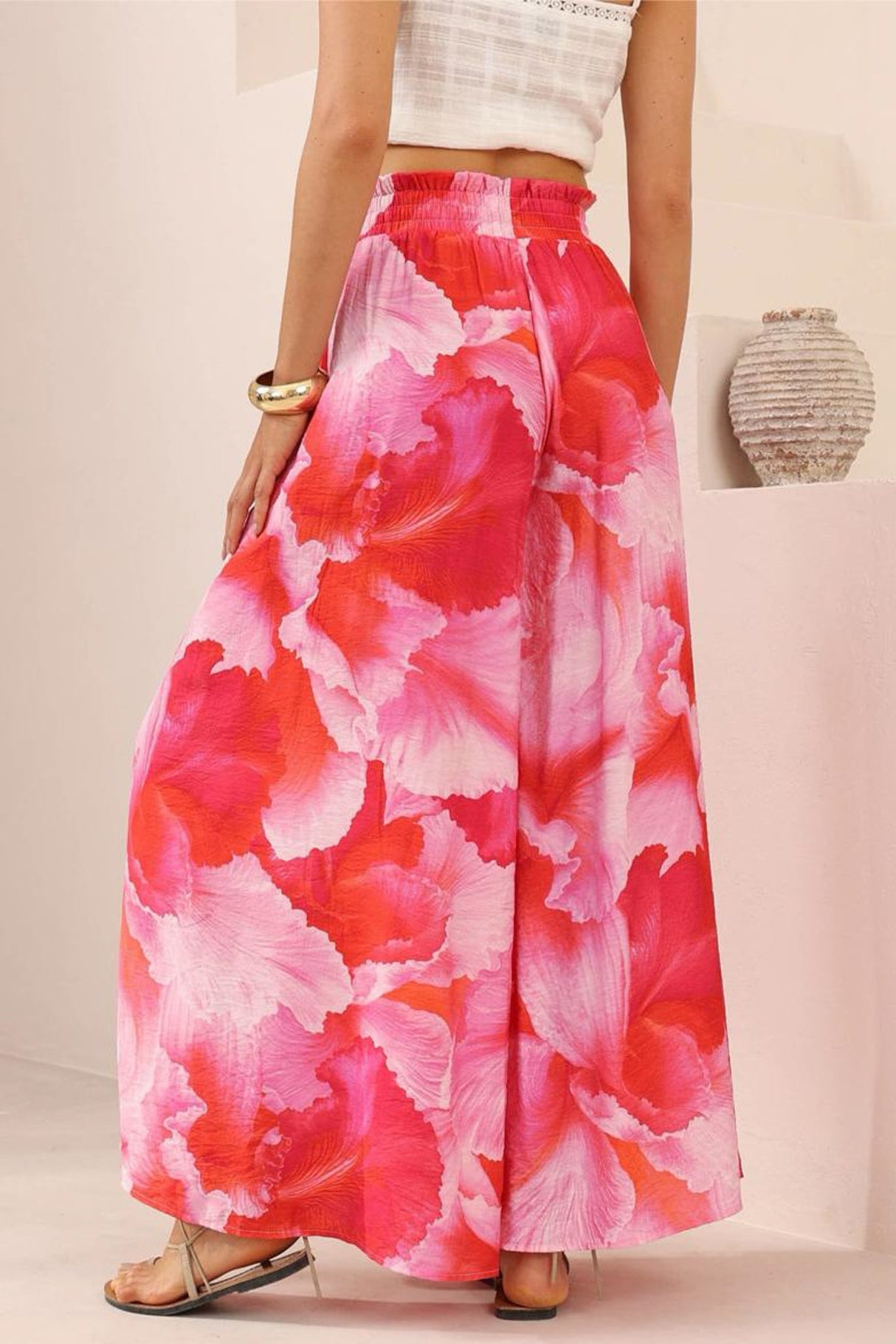 Charli Pants -  Paper Bag High Waisted Wide Leg Pants in Greta Print