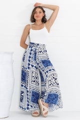 Charli Pants - Paper Bag High Waisted Wide Leg Pants in Halia Print