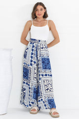 Charli Pants - Paper Bag High Waisted Wide Leg Pants in Halia Print