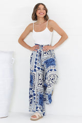 Charli Pants - Paper Bag High Waisted Wide Leg Pants in Halia Print