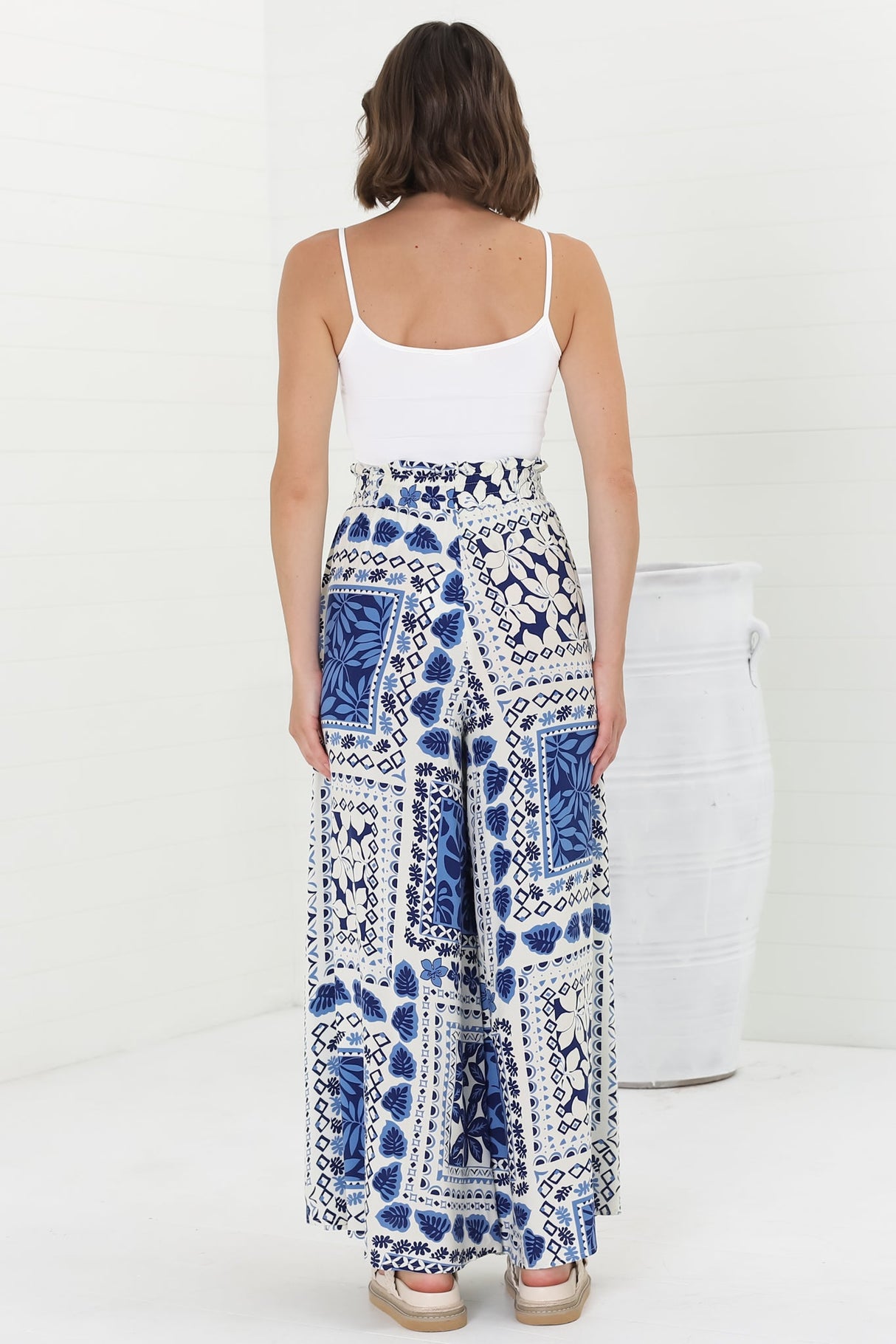 Charli Pants - Paper Bag High Waisted Wide Leg Pants in Halia Print