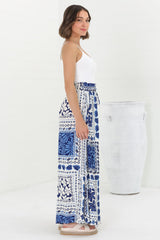 Charli Pants - Paper Bag High Waisted Wide Leg Pants in Halia Print