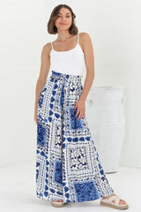 Charli Pants - Paper Bag High Waisted Wide Leg Pants in Halia Print