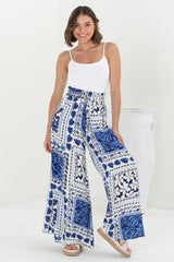 Charli Pants - Paper Bag High Waisted Wide Leg Pants in Halia Print