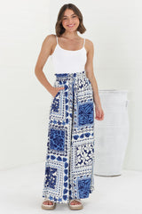 Charli Pants - Paper Bag High Waisted Wide Leg Pants in Halia Print