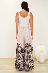 Charli Pants - Paper Bag High Waisted Wide Leg Pants in Jinnie Print Beige