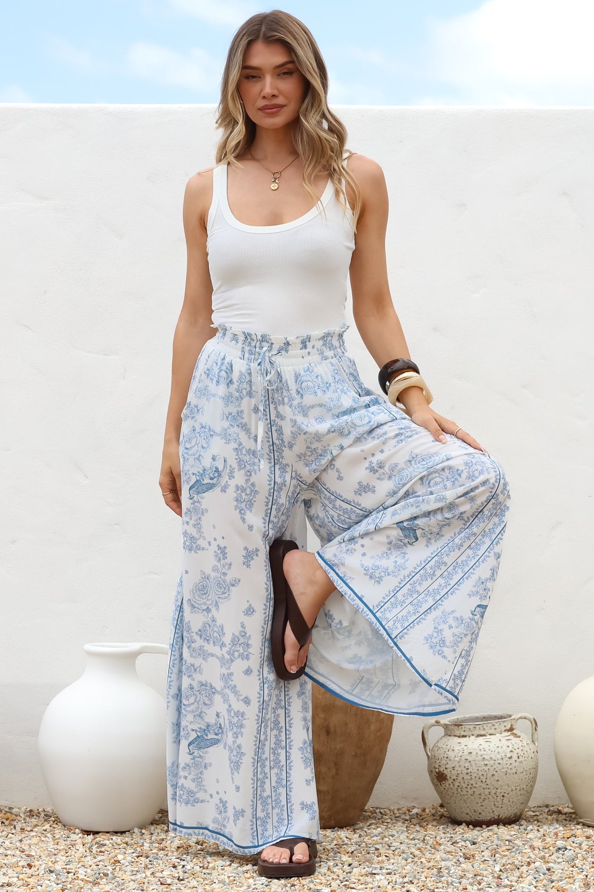 Charli Pants -  Paper Bag High Waisted Wide Leg Pants in Josie Print