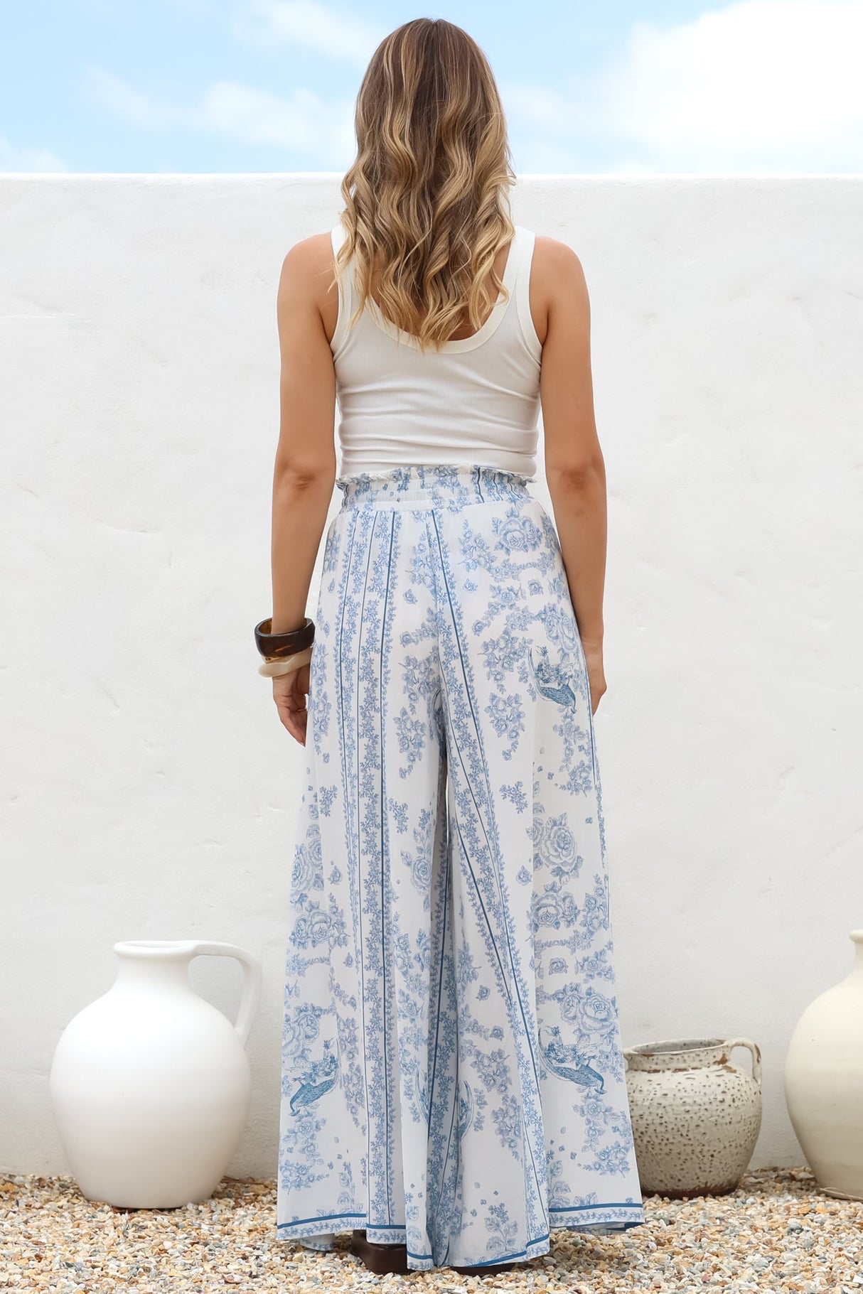 Charli Pants -  Paper Bag High Waisted Wide Leg Pants in Josie Print