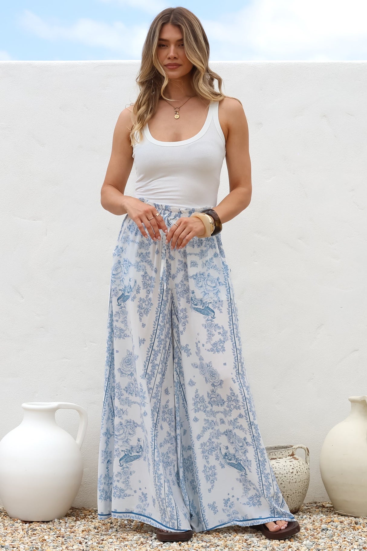 Charli Pants -  Paper Bag High Waisted Wide Leg Pants in Josie Print