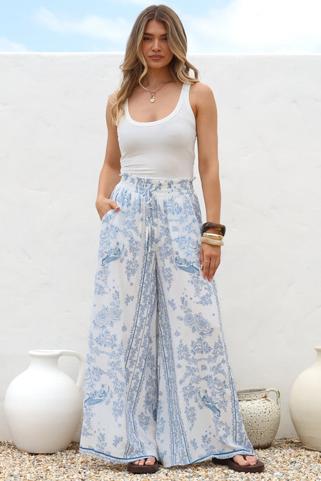 Charli Pants -  Paper Bag High Waisted Wide Leg Pants in Josie Print