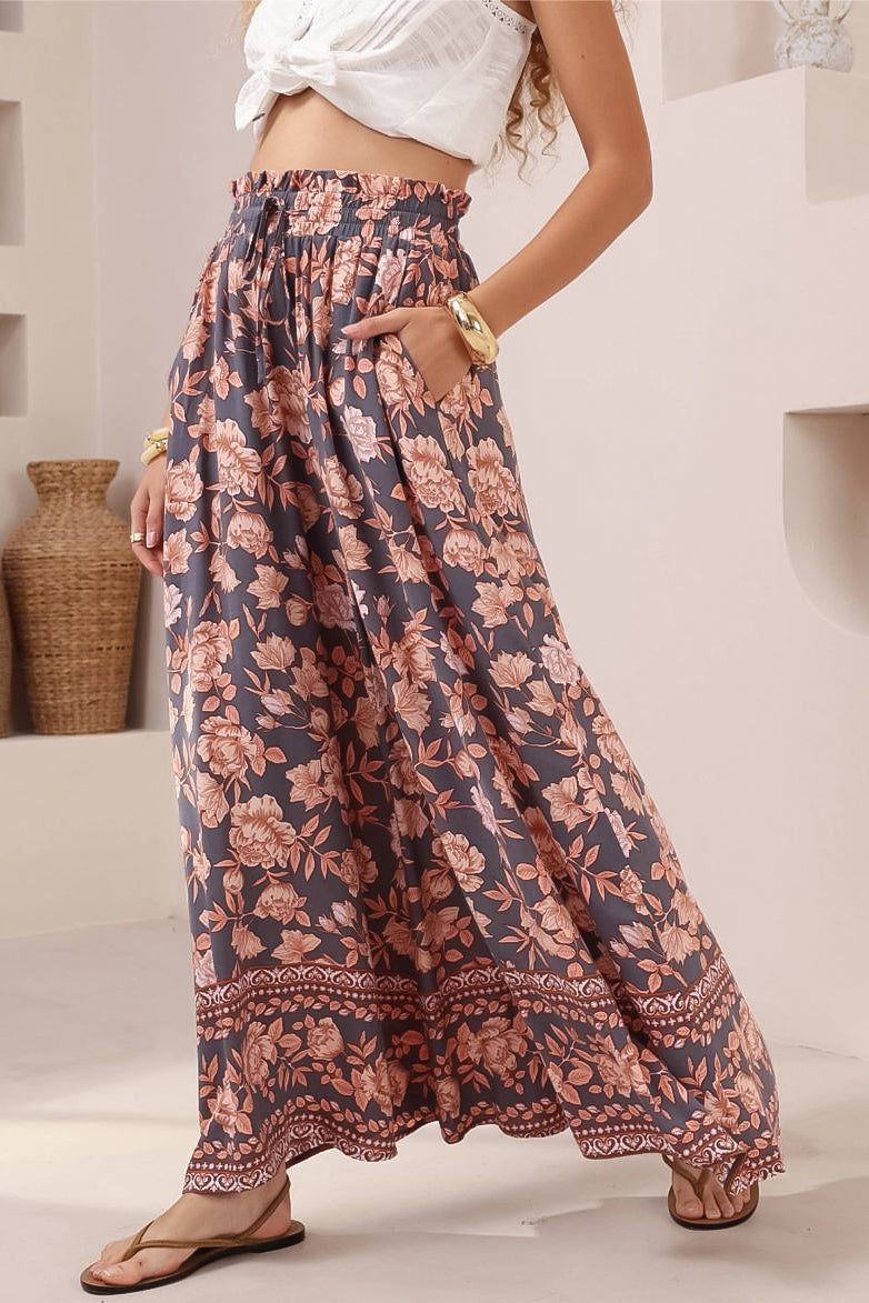 Charli Pants -  Paper Bag High Waisted Wide Leg Pants in Leandra Print