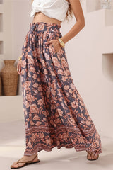Charli Pants -  Paper Bag High Waisted Wide Leg Pants in Leandra Print