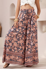 Charli Pants -  Paper Bag High Waisted Wide Leg Pants in Leandra Print
