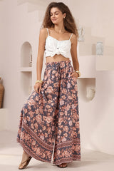 Charli Pants -  Paper Bag High Waisted Wide Leg Pants in Leandra Print