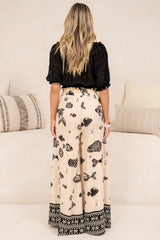 Charli Pants - Paper Bag High Waisted Wide Leg Pants in Maren Print