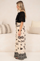 Charli Pants - Paper Bag High Waisted Wide Leg Pants in Maren Print