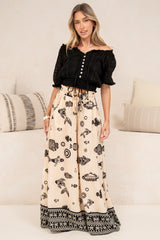 Charli Pants - Paper Bag High Waisted Wide Leg Pants in Maren Print
