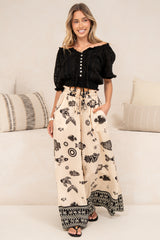 Charli Pants - Paper Bag High Waisted Wide Leg Pants in Maren Print