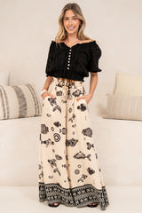 Charli Pants - Paper Bag High Waisted Wide Leg Pants in Maren Print