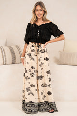 Charli Pants - Paper Bag High Waisted Wide Leg Pants in Maren Print