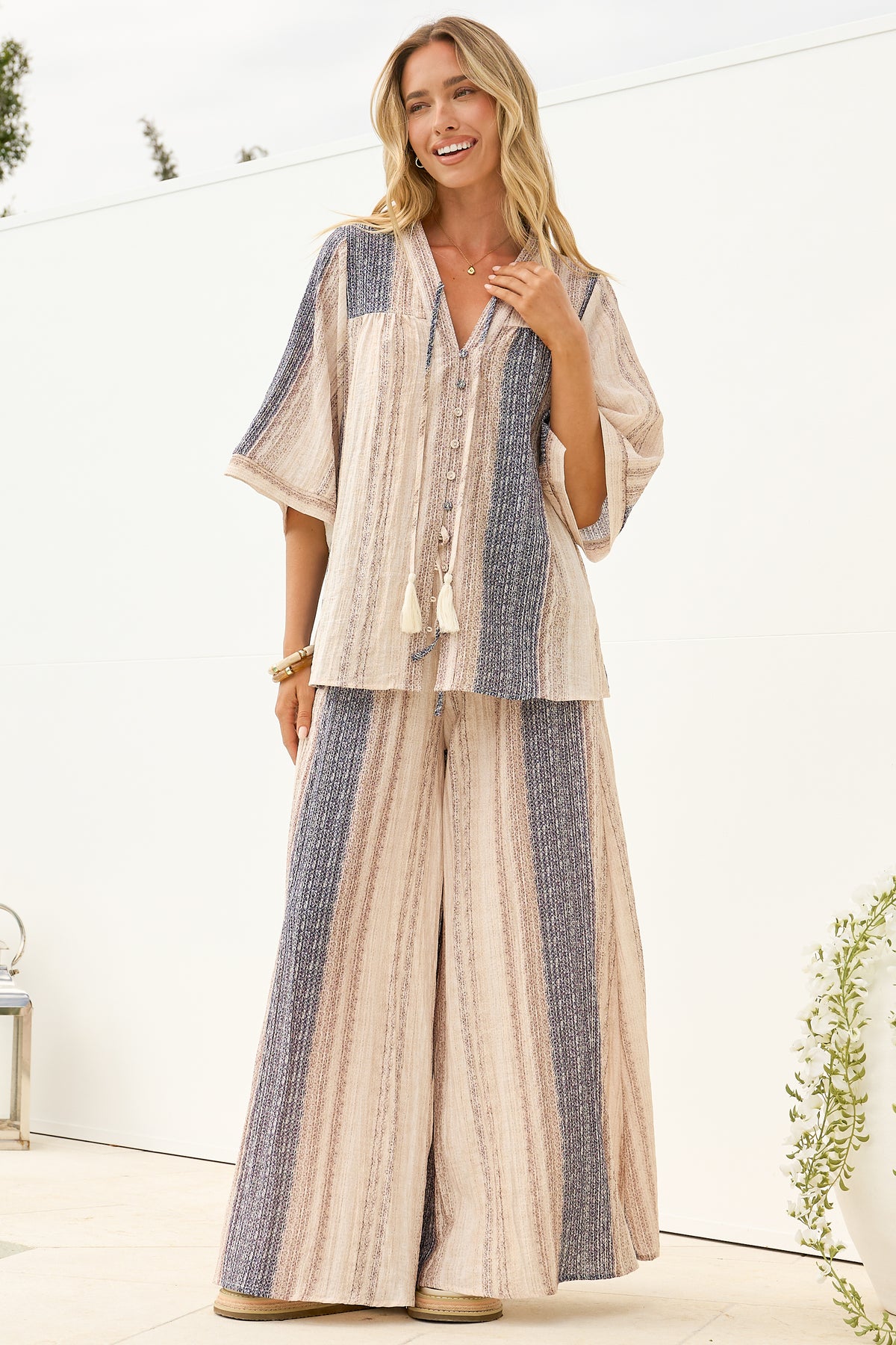 Charli Pants - Paper Bag High Waisted Wide Leg Pants in Millaray Print