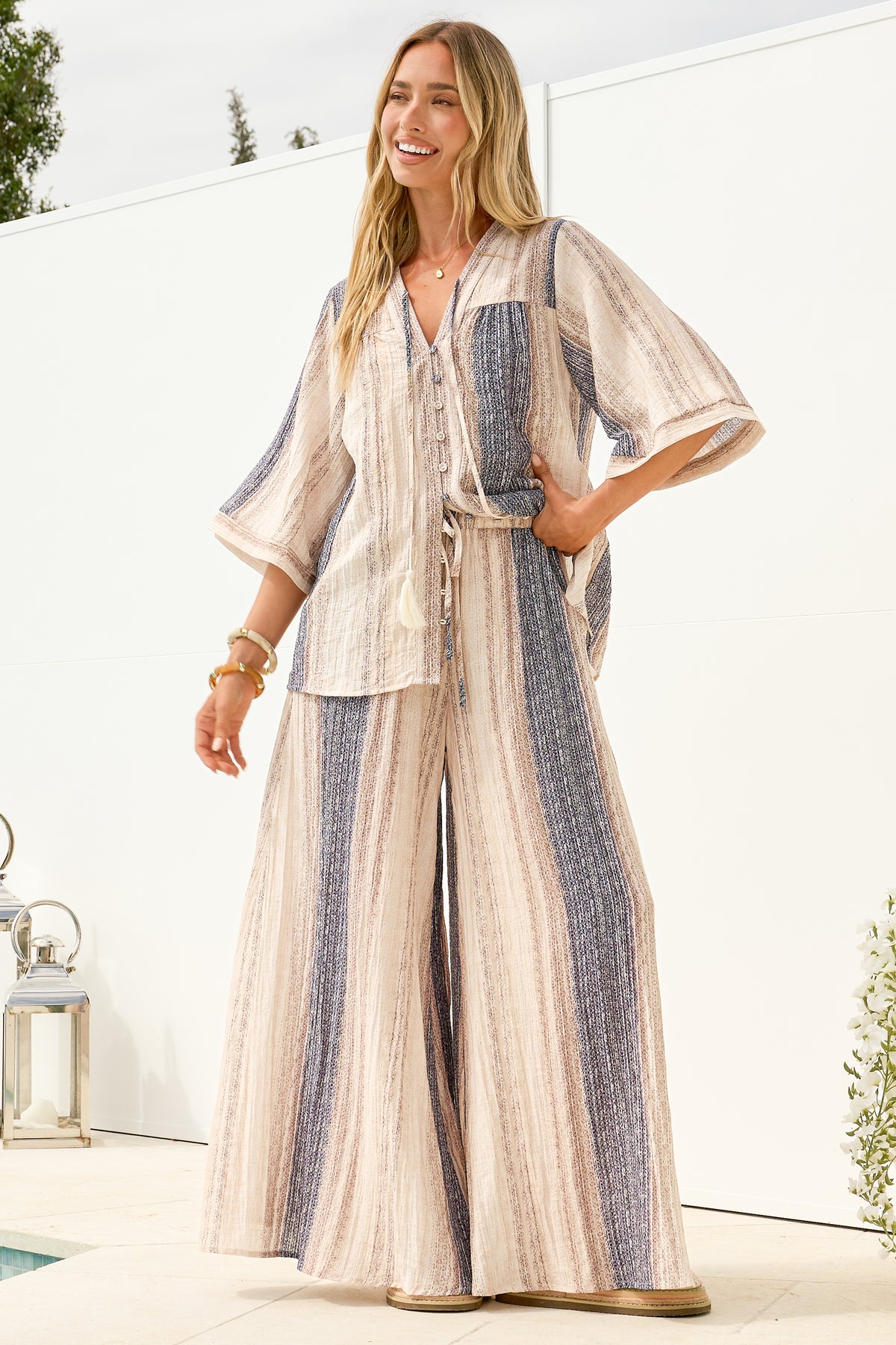 Charli Pants - Paper Bag High Waisted Wide Leg Pants in Millaray Print