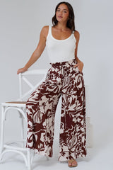 Charli Pants - Paper Bag High Waisted Wide Leg Pants in Mondo Print