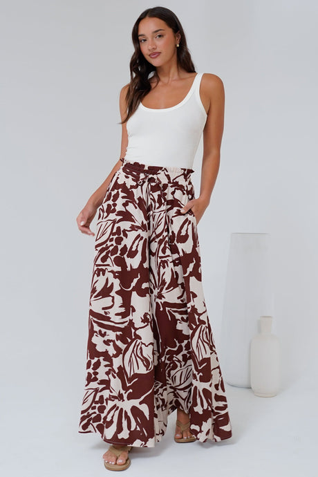 Charli Pants - Paper Bag High Waisted Wide Leg Pants in Mondo Print