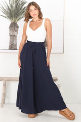 Charli Pants - Paper Bag High Waisted Wide Leg Pants in Navy