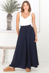 Charli Pants - Paper Bag High Waisted Wide Leg Pants in Navy