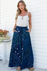 Charli Pants - Paper Bag High Waisted Wide Leg Pants in Noelle Print