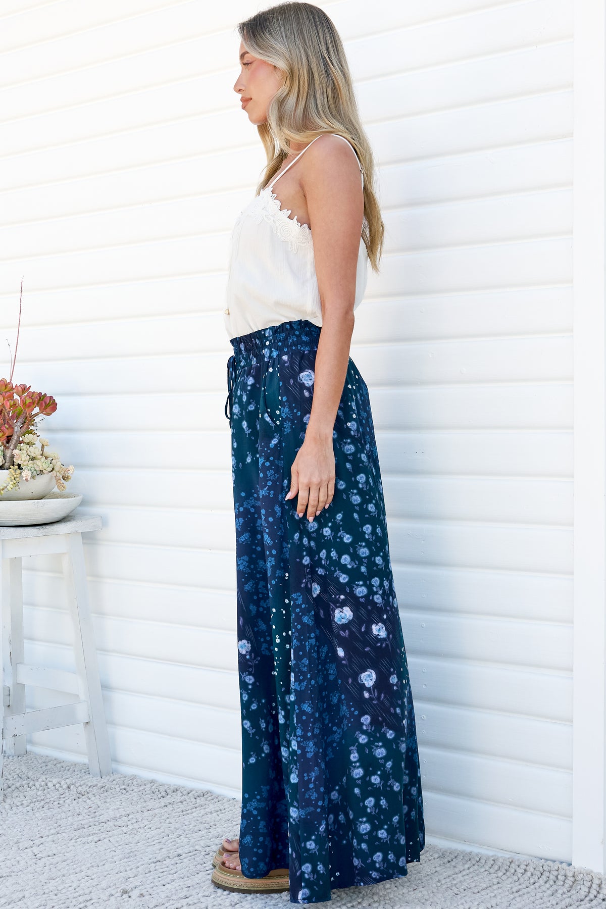 Charli Pants - Paper Bag High Waisted Wide Leg Pants in Noelle Print