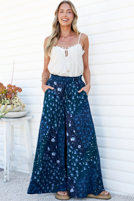 Charli Pants - Paper Bag High Waisted Wide Leg Pants in Noelle Print