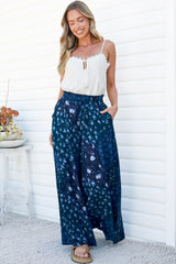 Charli Pants - Paper Bag High Waisted Wide Leg Pants in Noelle Print