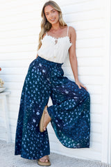 Charli Pants - Paper Bag High Waisted Wide Leg Pants in Noelle Print