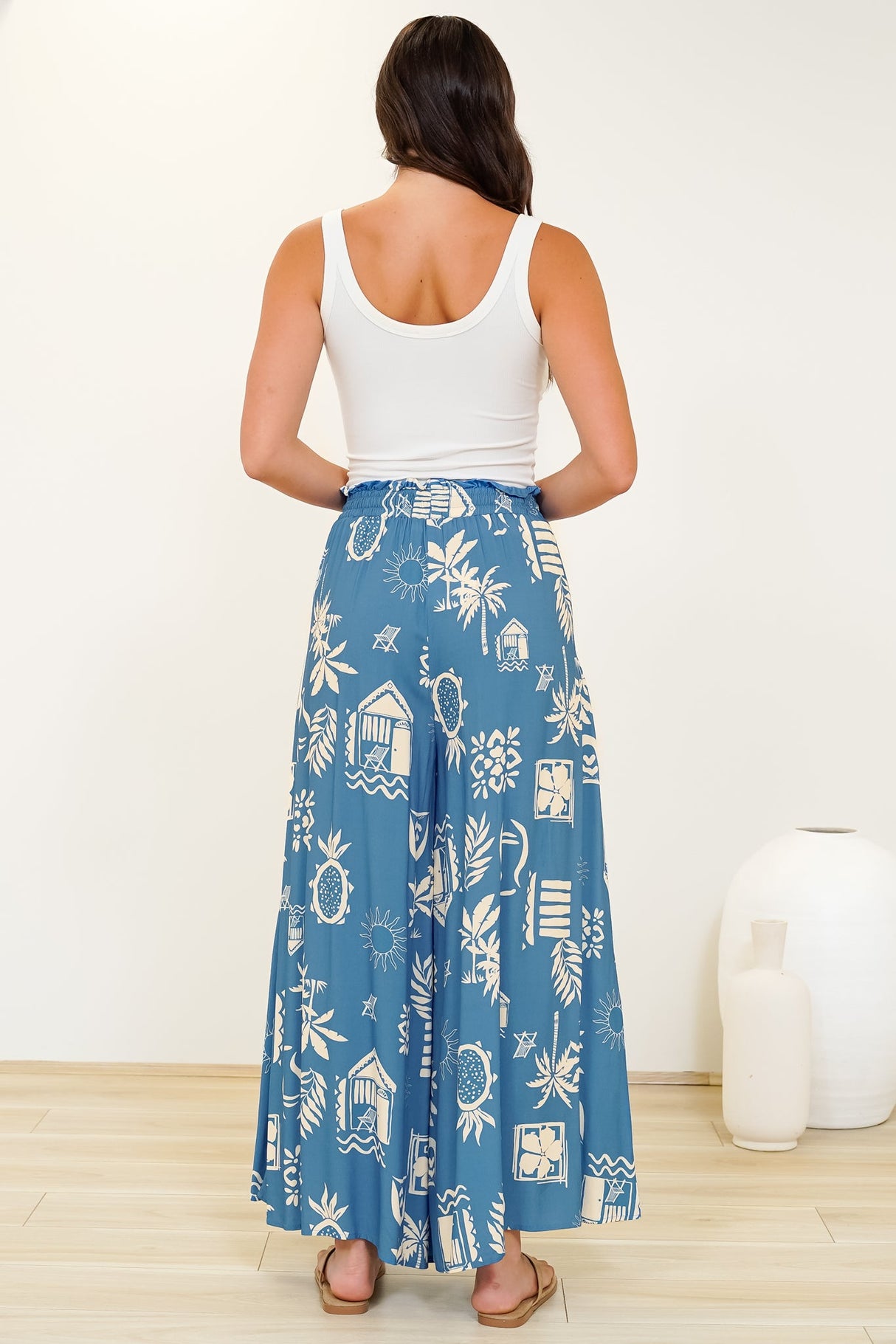Charli Pants - Paper Bag High Waisted Wide Leg Pants in Quanda Print