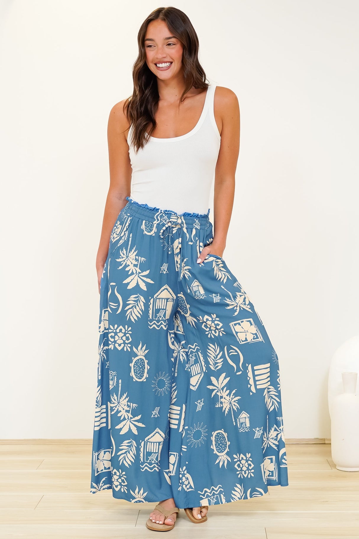 Charli Pants - Paper Bag High Waisted Wide Leg Pants in Quanda Print
