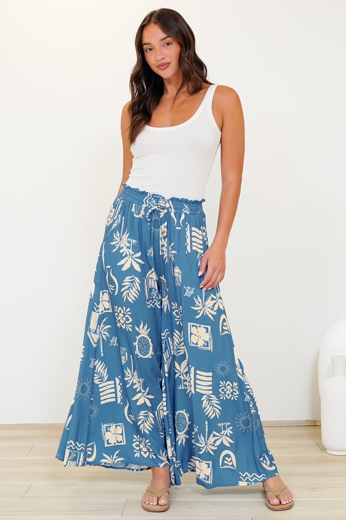 Charli Pants - Paper Bag High Waisted Wide Leg Pants in Quanda Print