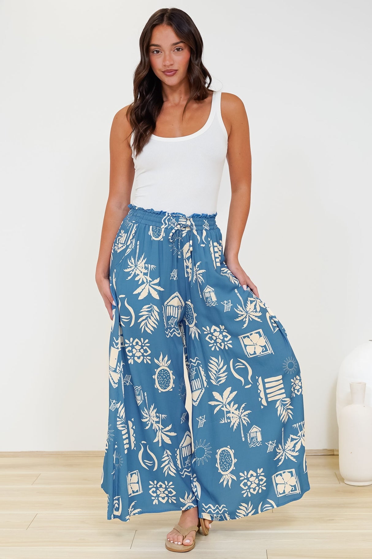 Charli Pants - Paper Bag High Waisted Wide Leg Pants in Quanda Print