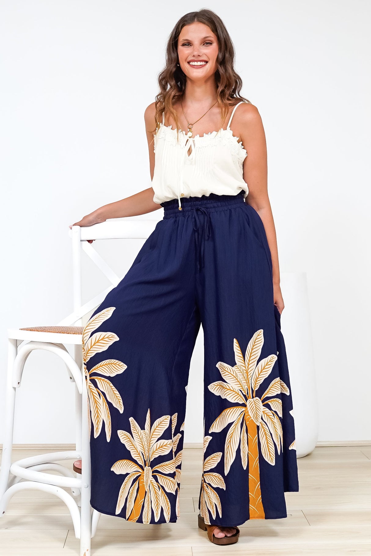 Charli Pants -  Paper Bag High Waisted Wide Leg Pants in Raphael Print