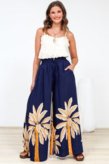 Charli Pants -  Paper Bag High Waisted Wide Leg Pants in Raphael Print