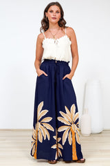 Charli Pants -  Paper Bag High Waisted Wide Leg Pants in Raphael Print