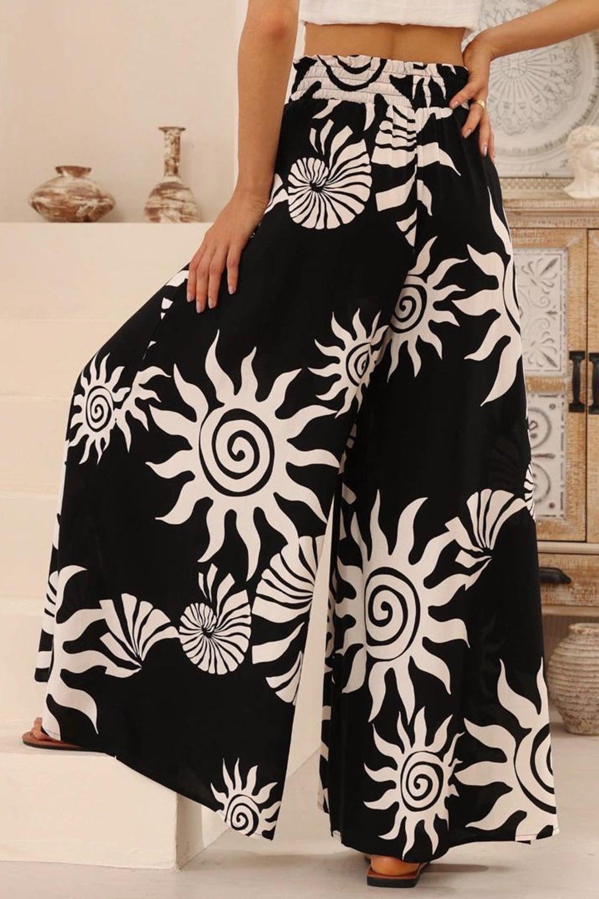Charli Pants -  Paper Bag High Waisted Wide Leg Pants in Raylee Print