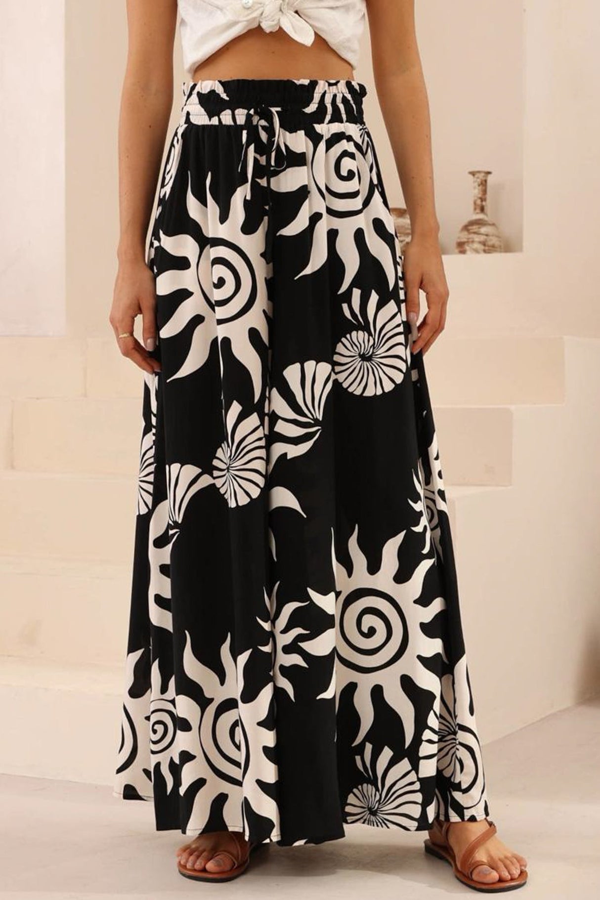 Charli Pants -  Paper Bag High Waisted Wide Leg Pants in Raylee Print
