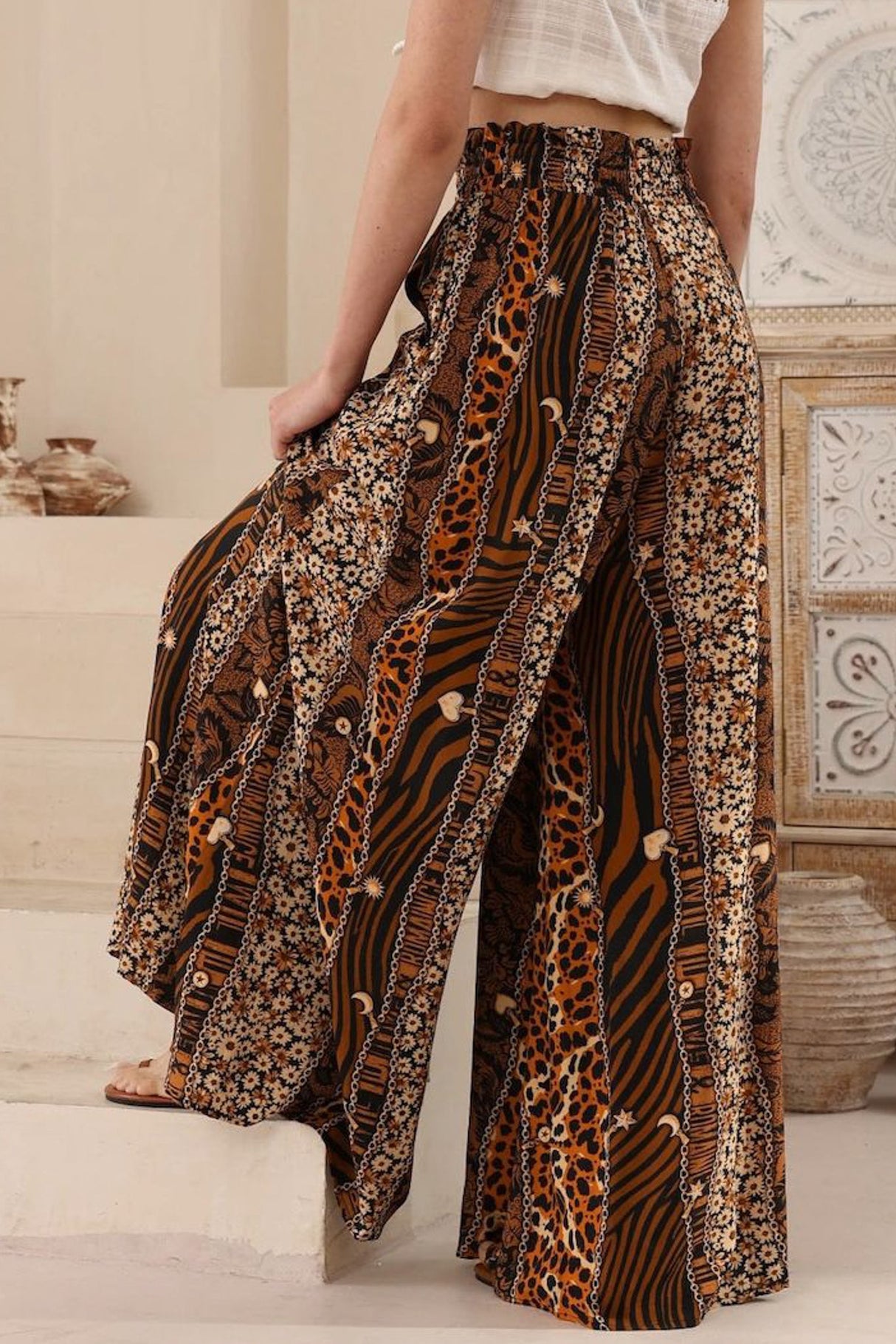Charli Pants - Paper Bag High Waisted Wide Leg Pants in Riley Print