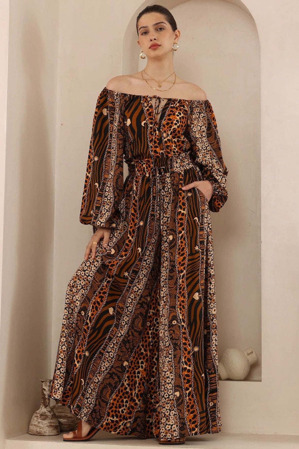 Charli Pants - Paper Bag High Waisted Wide Leg Pants in Riley Print