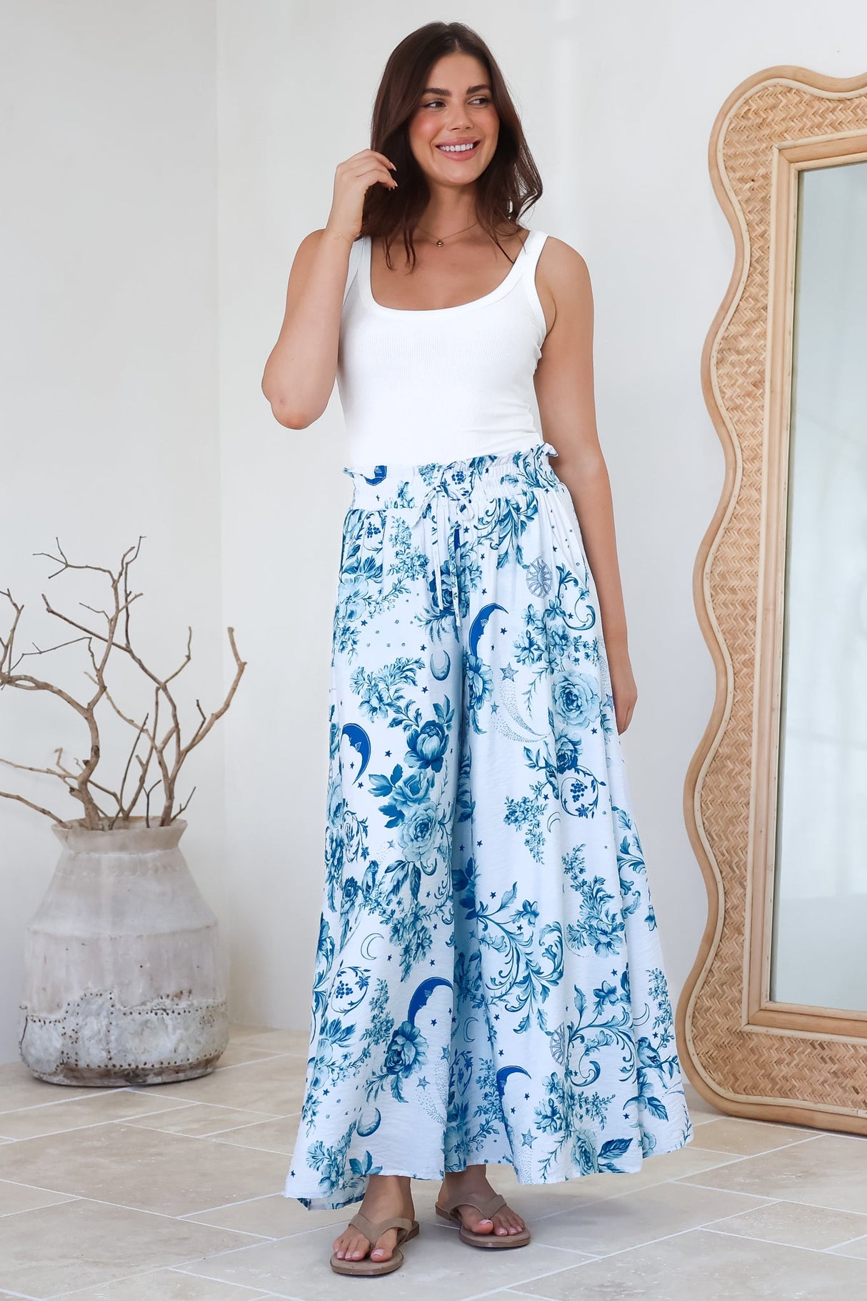 Charli Pants -  Paper Bag High Waisted Wide Leg Pants in Runa Print